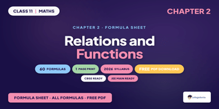 NCERT Formula Sheet Class 11 Maths Chapter 2 Relations and Functions