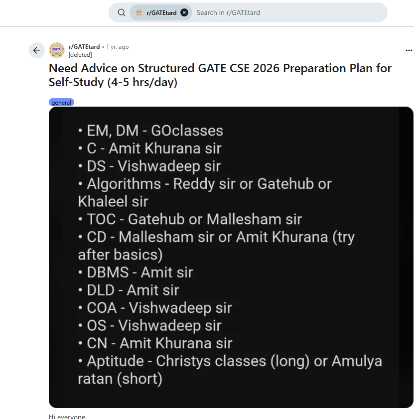 GATE 2026 preparation strategy CSE Reddit 