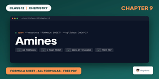 Class 12 Chemistry Ch 9 Amines Formula Sheet PDF Download