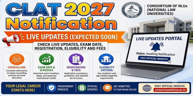 CLAT 2027 Notification (Expected Soon) - Check Live Updates, Exam Date, Registration, Eligibility and Fees