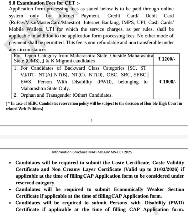 What is the fee for MAH MBA CET registration 2026?