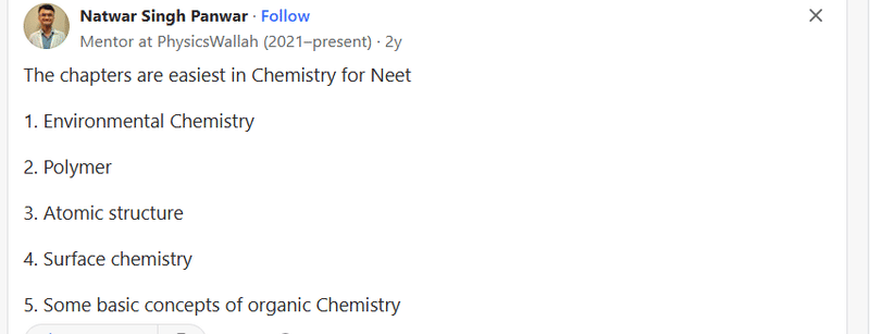 NEET 2026 Chemistry Syllabus Easy Chapters: Quora Discussion
