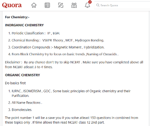 Insights from Quora For High Weightage Chapters for JEE Mains 2026 Chemistry