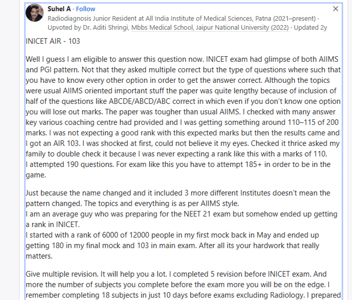 INI-CET Total Candidates Appeared Quora