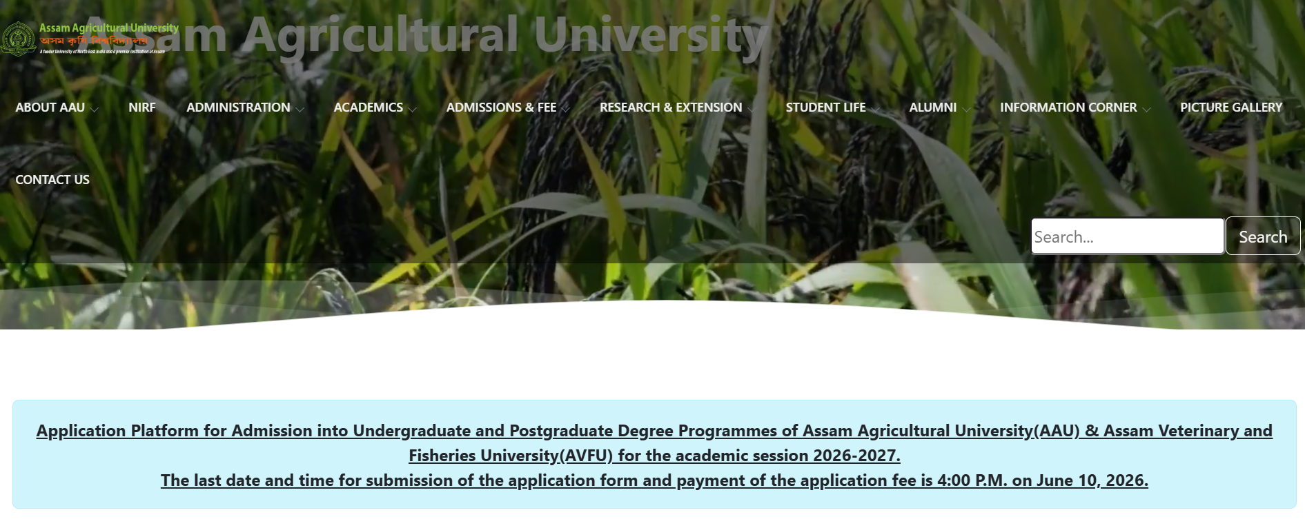 Assam Agricultural University UG PG Admission 2026 Open Apply by June 10