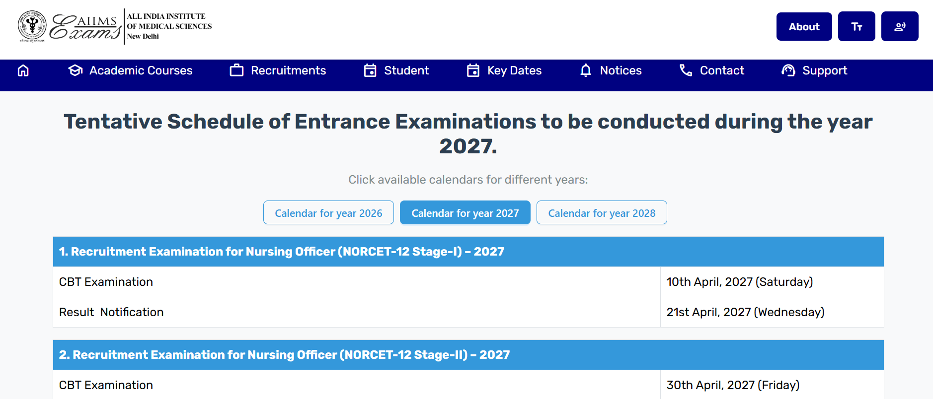 AIIMS January 2027 Session Key Dates