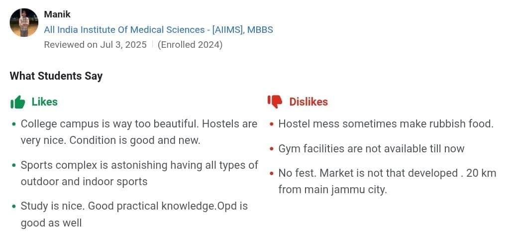 AIIMS Jammu Student review