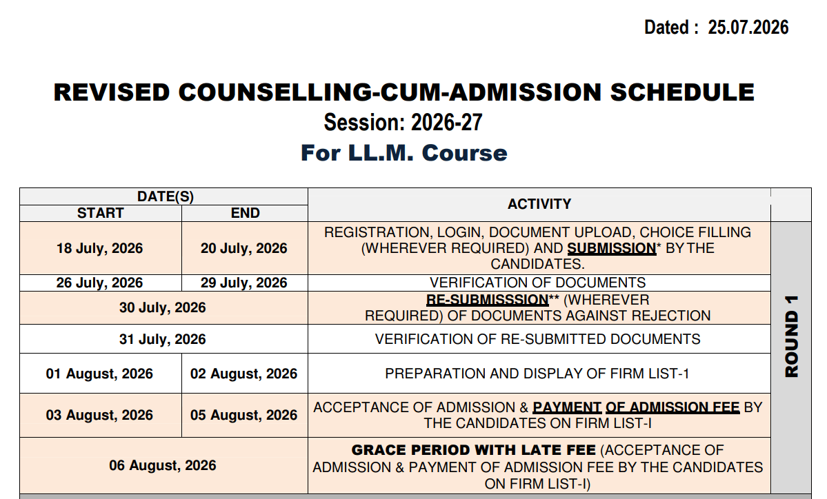 AMU LLM Counselling 2026 Schedule Revised Check New Dates