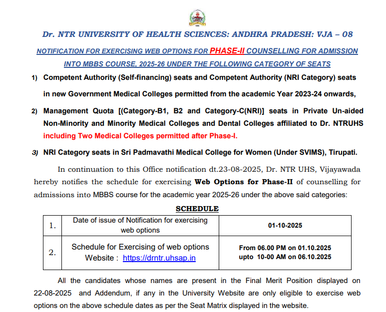 AP NEET UG Phase-II Counselling Dates