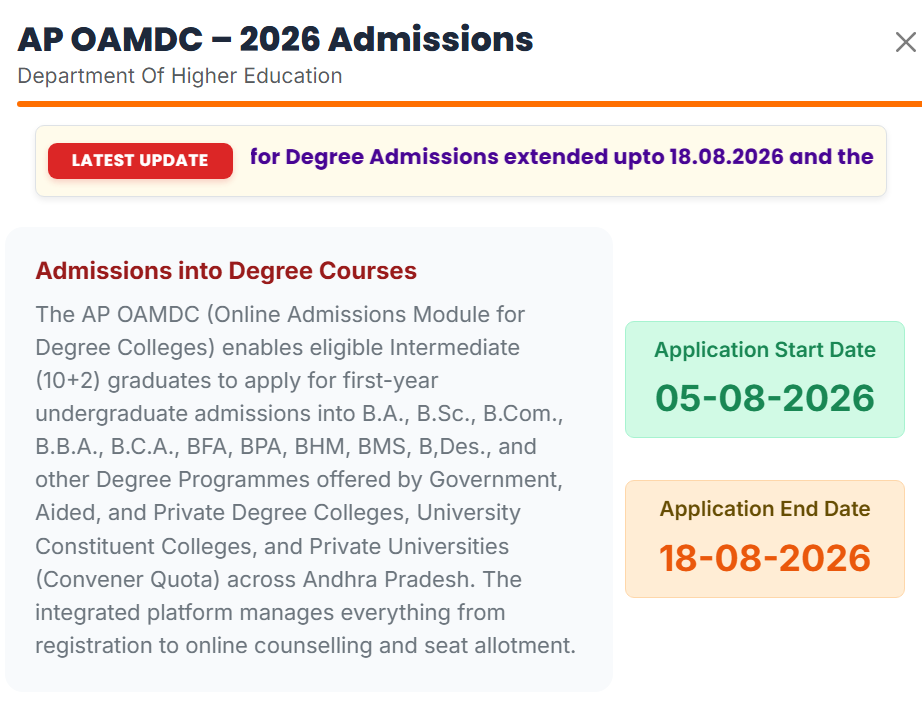 AP OAMDC 2026 Registration Deadline Extended to August 18