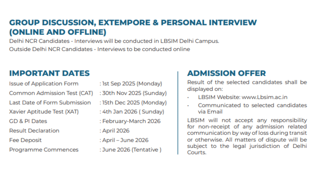 LBSIM Delhi Admission 2026 @lbsim.ac.in