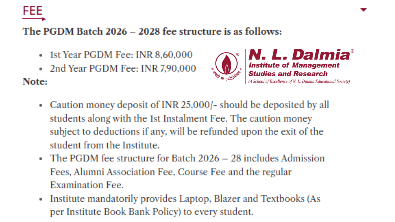 N. L. Dalmia Institute PGDM Fee Structure 2026 @nldalmia.in