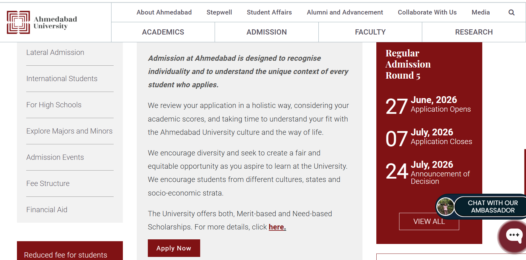 Ahmedabad University UG Admission 2026