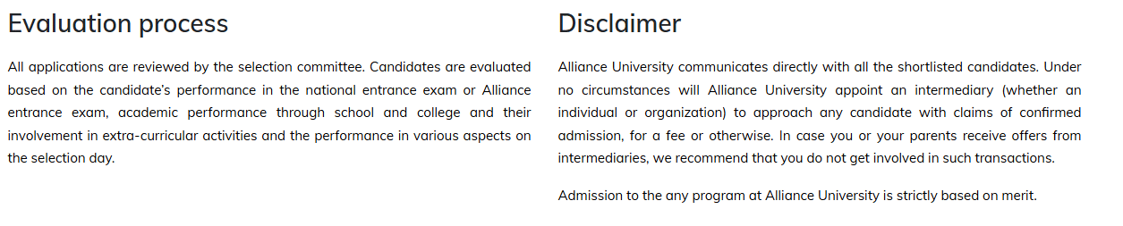 Alliance University Evaluation Process