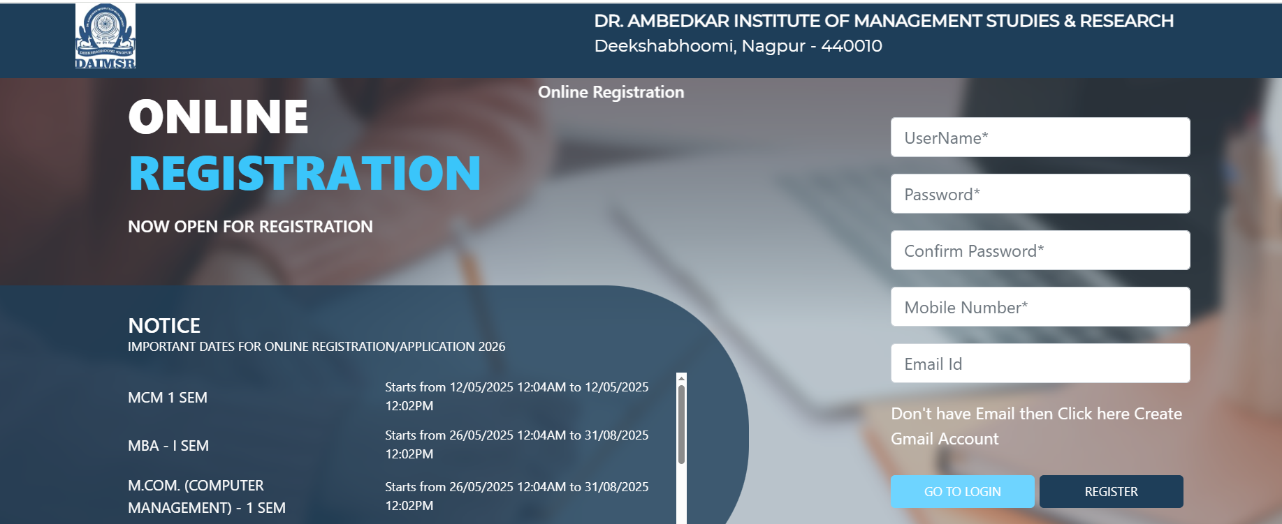 DAIMSR and DACN 2026-27 Important Dates