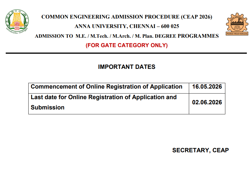 Anna University Opens CEAP 2026 Registration for PG Engineering Admissions