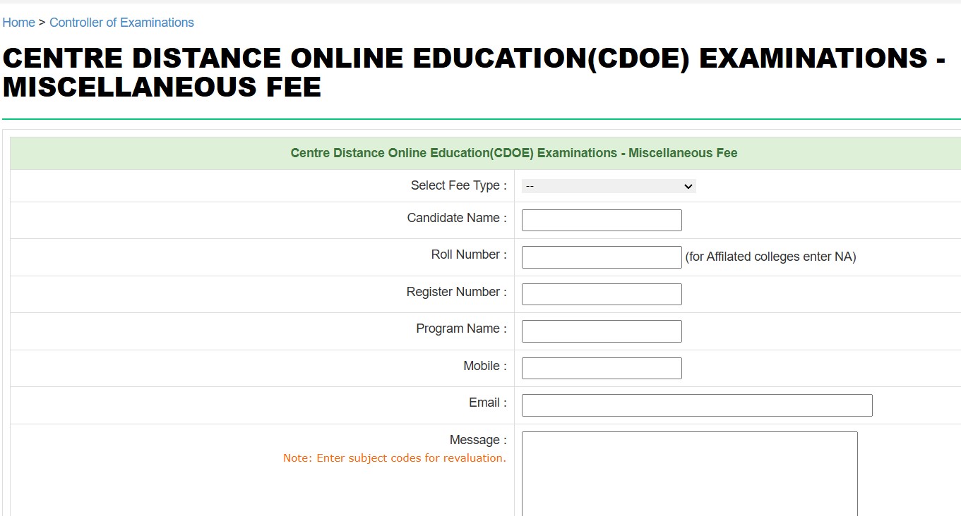 Annamalai University Miscellaneous Fees page 