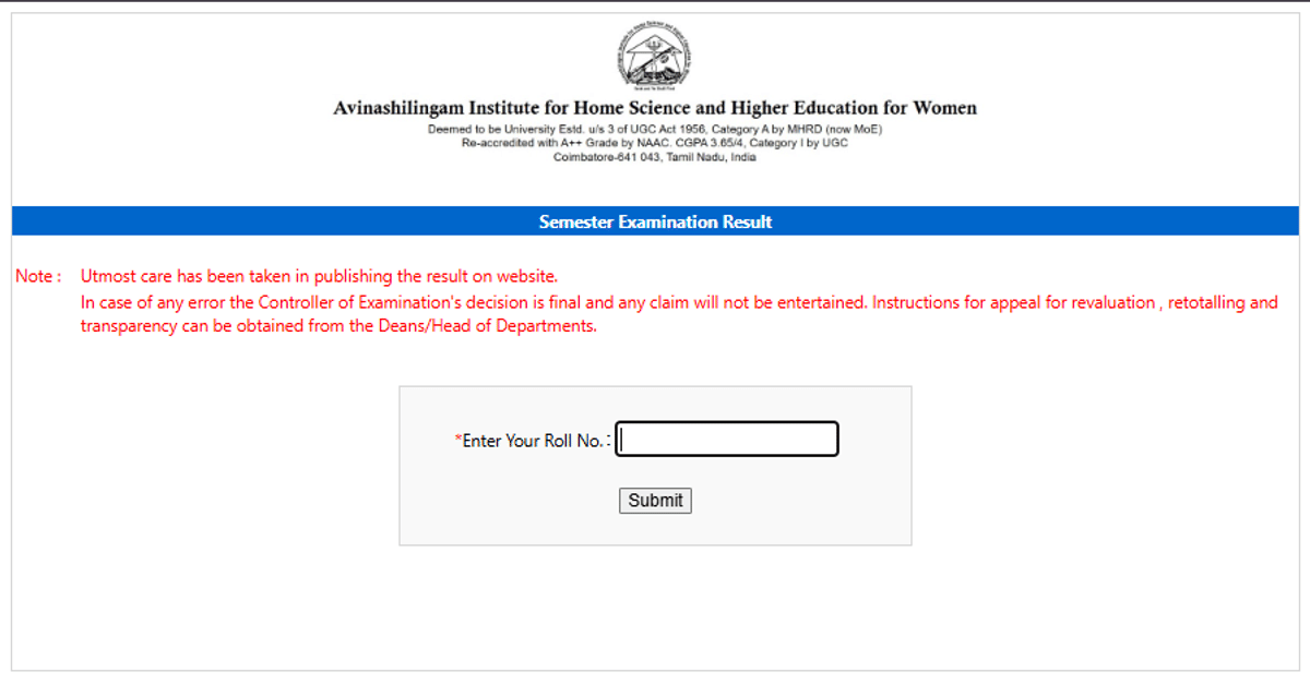 Avinashilingam University Result 2026