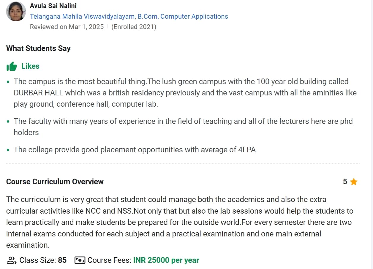 Telangana Mahila Vishwavidyalaym student review