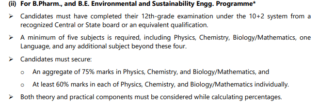 BITSAT Eligibility for BPharma and BE Environmental and Sustainability Engineering