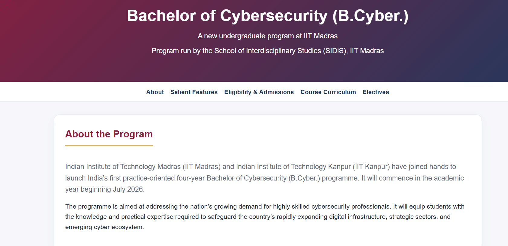 IIT Kanpur and IIT Madras B.Cyber 2026