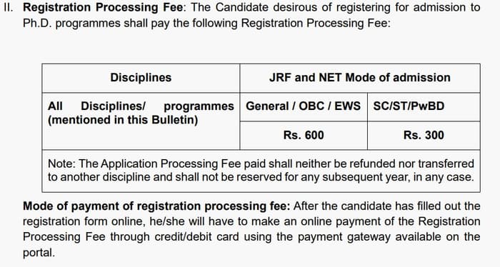 BHU PhD application fees
