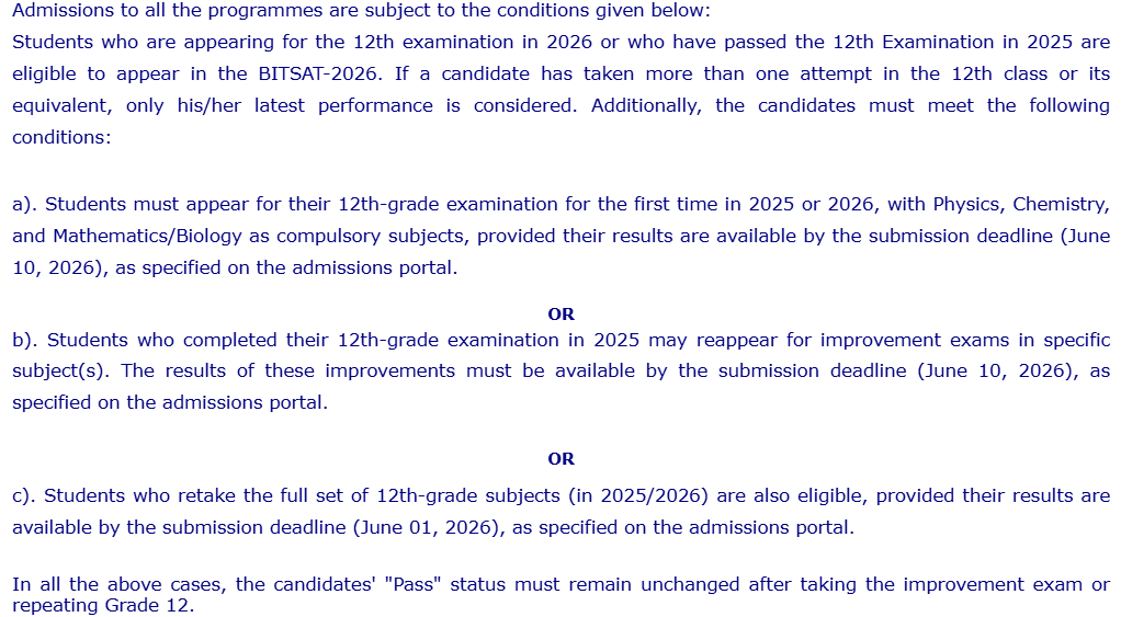 BITSAT 2026 Eligibility for Droppers and Repeaters