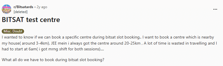 BITSAT 2026 Exam Centers reddit post 