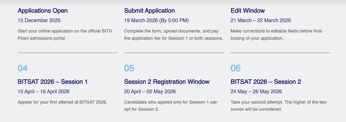 BITSAT 2026 Exam dates