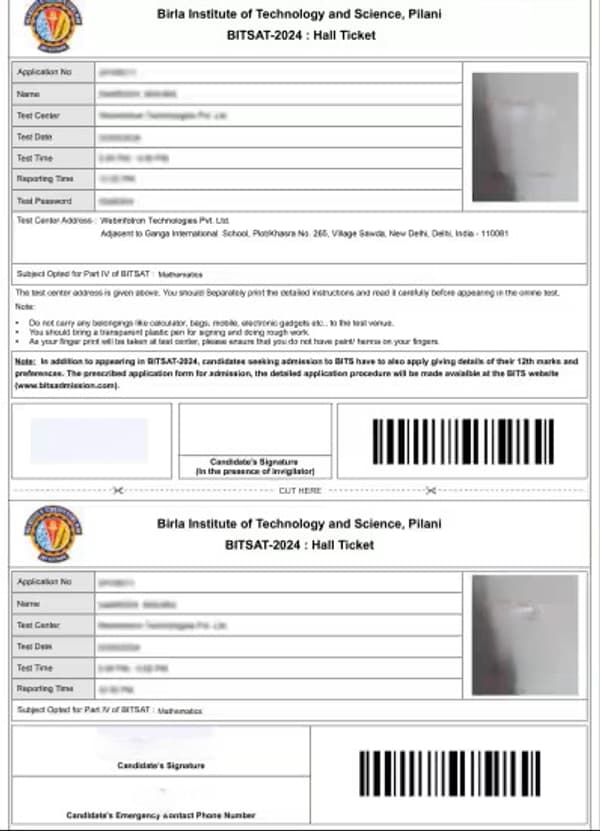 Details Mentioned on your Admit Card