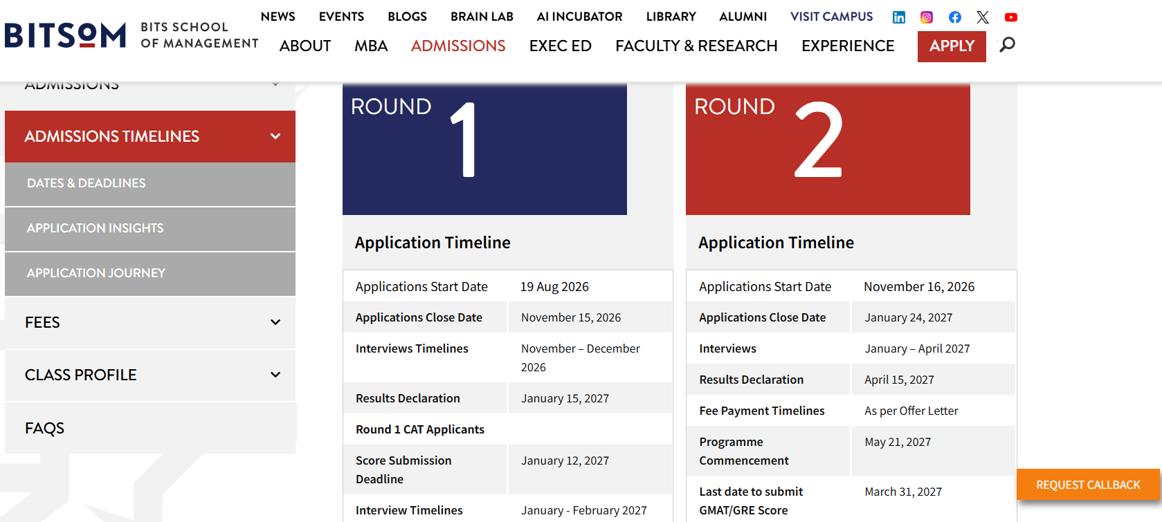 BITSoM MBA 2027-29 Round 1 Important Dates
