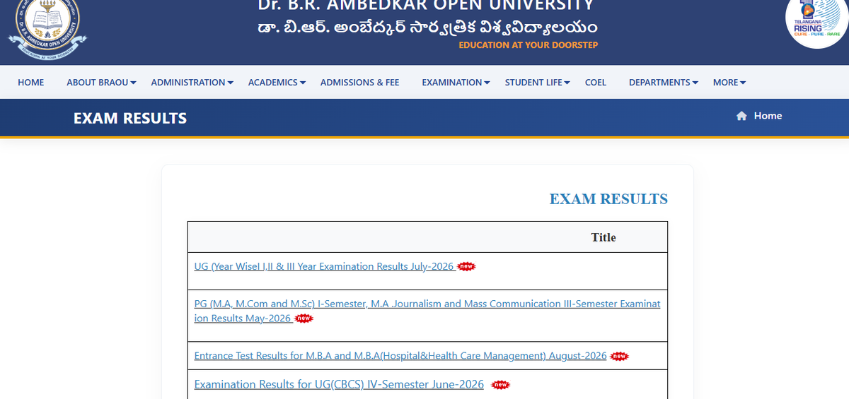 BRAOU Result portal 