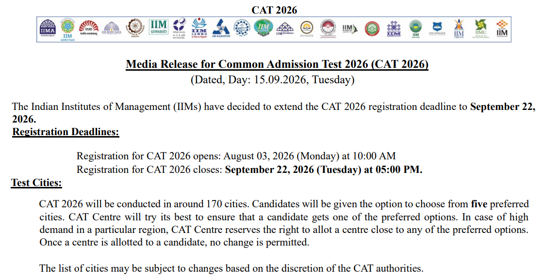CAT 2026 Important Dates