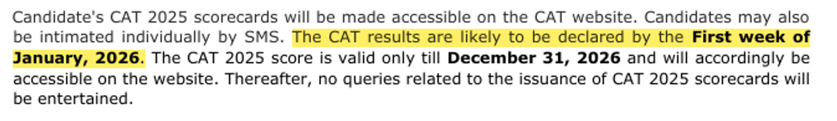 CAT 2025 Result Notification 