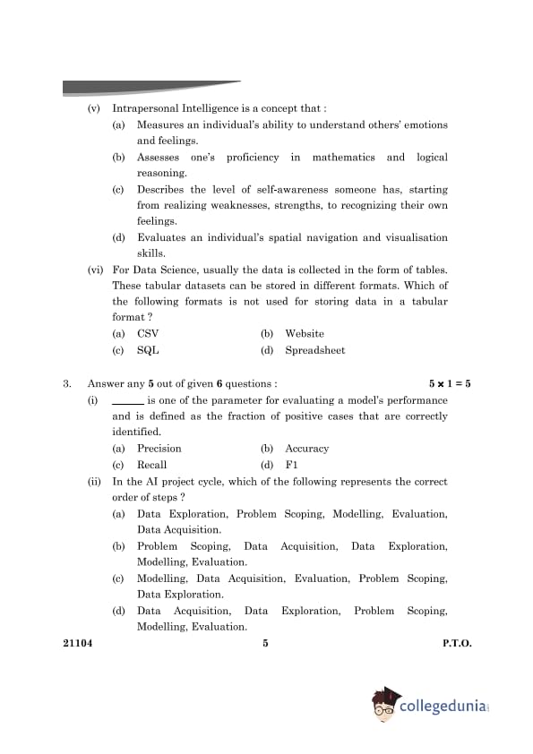 CBSE Class 10 Artificial Intelligence Question Paper 2024 with Answer Key