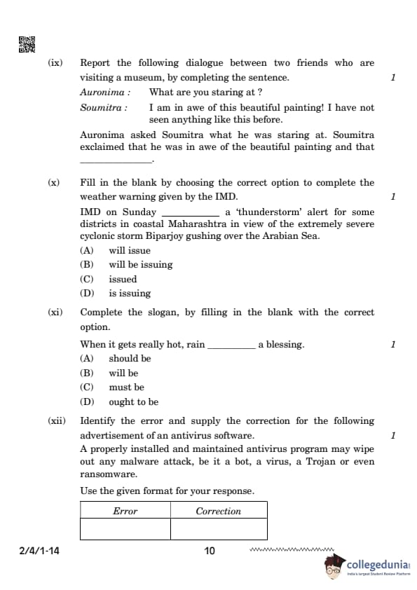 CBSE Class 10 English Question Paper 2024 (Set 1 - 2/4/1) Available ...