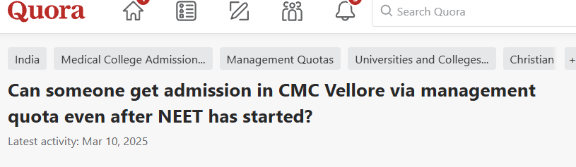 CMC Vellore management quota query on Quora 