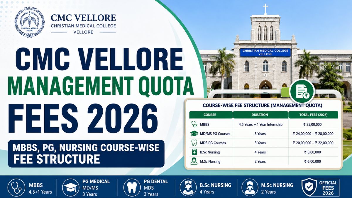 CMC Vellore Management Quota Fees 2026: MBBS, PG, Nursing Course-Wise Fee Structure