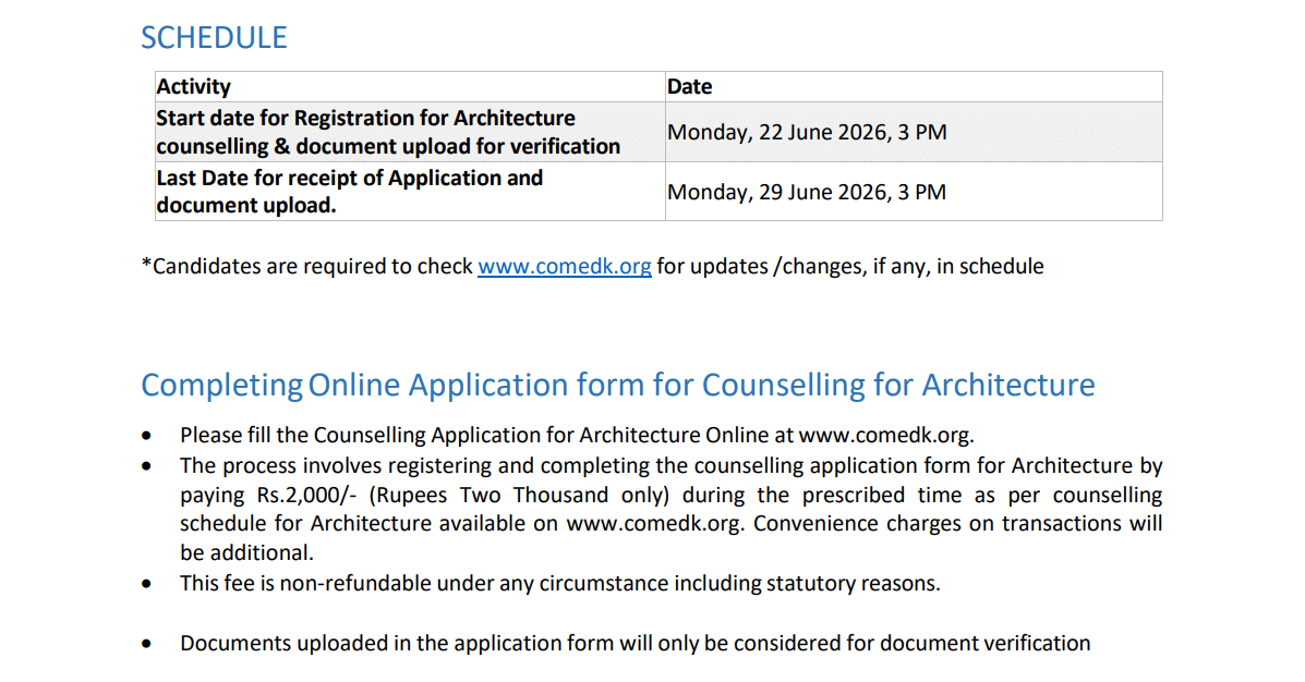 COMEDK 2026 BArch Counselling Registration Begins