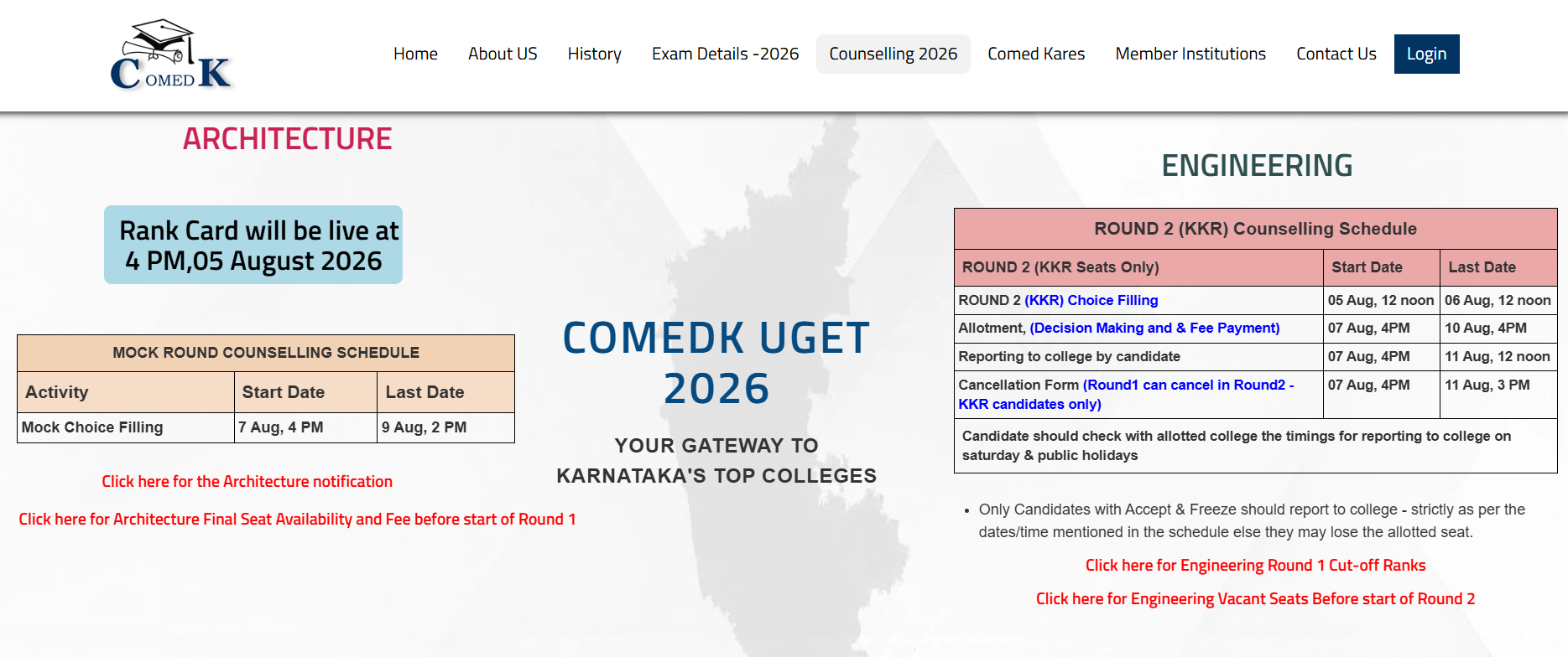 COMEDK 2026 BArch Counselling