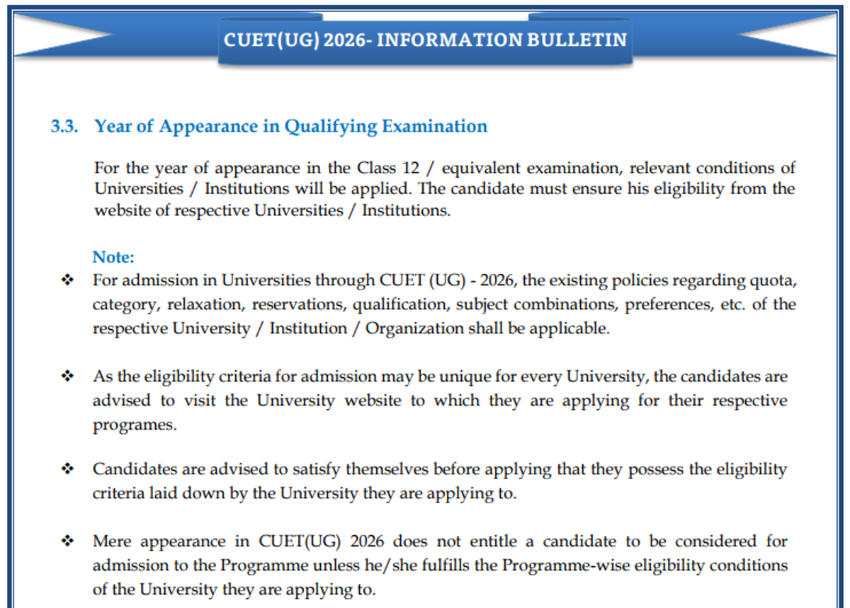 CUET Eligibility Criteria 2027