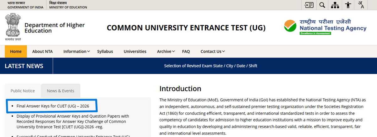 CUET UG answer Key