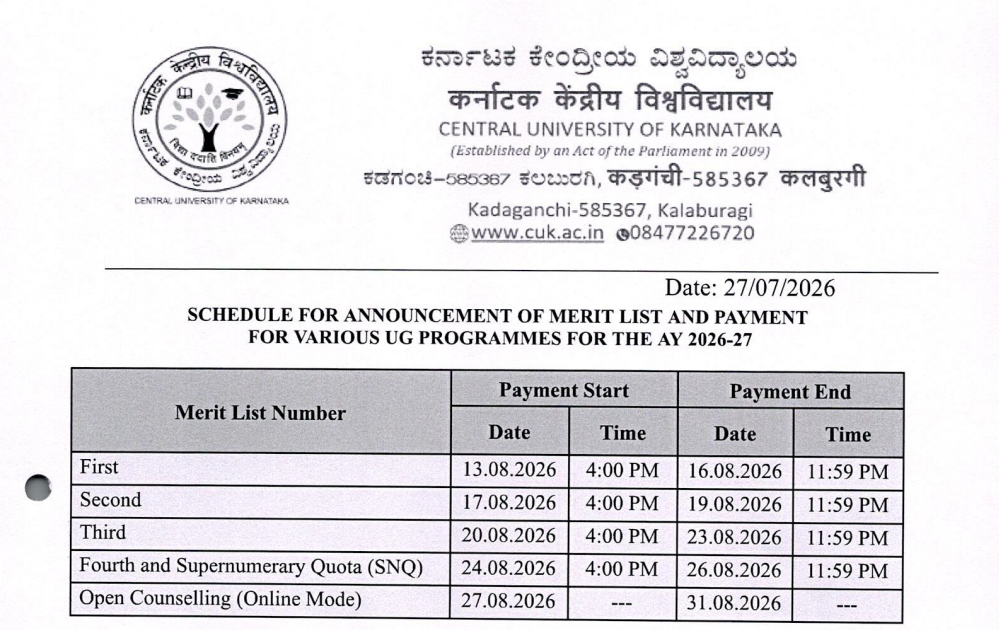 CUK Open Counselling 2026-27 Key Details