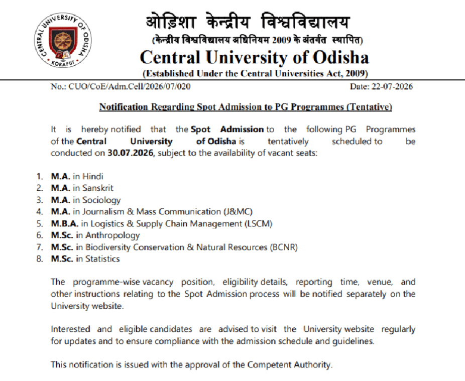 CUO PG Spot Admission 2026