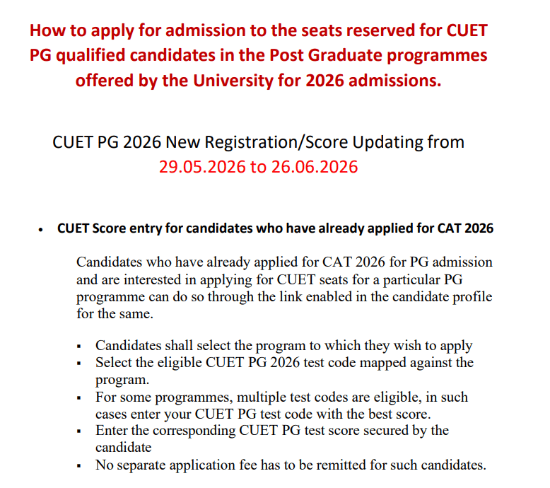 CUSAT Opens PG Admission 2026 for CUET PG Qualified Candidates