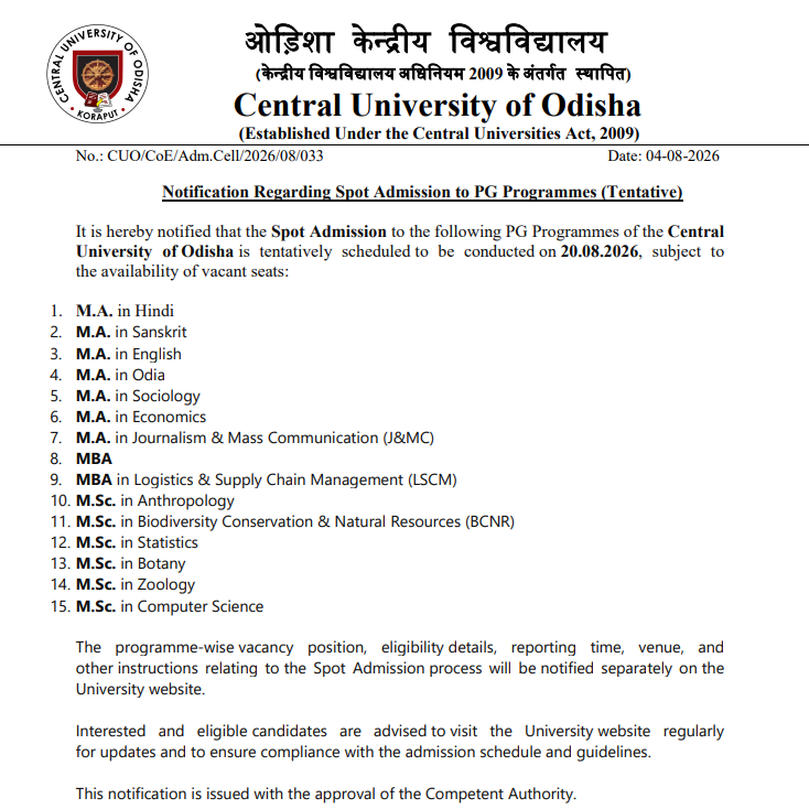 CUO PG Spot Admission 2026