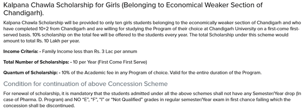 Chandigarh University (CU) Kalpana Chawla Scholarship for Girls
