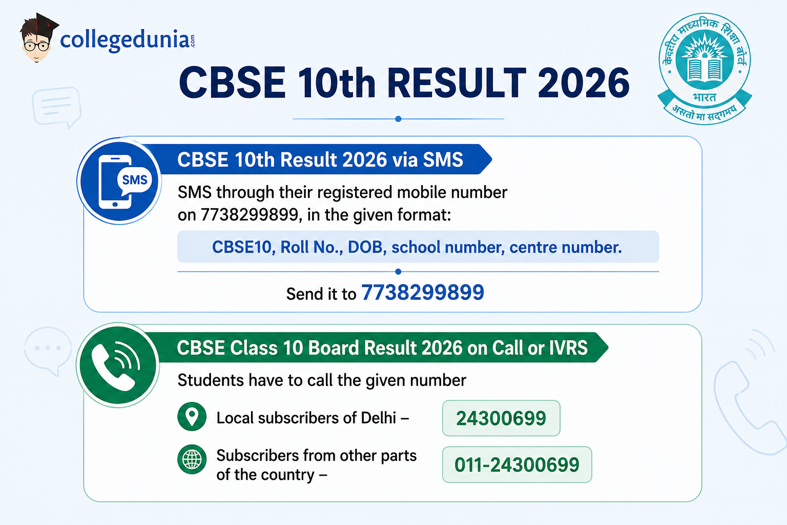 CBSE results via SMS and call