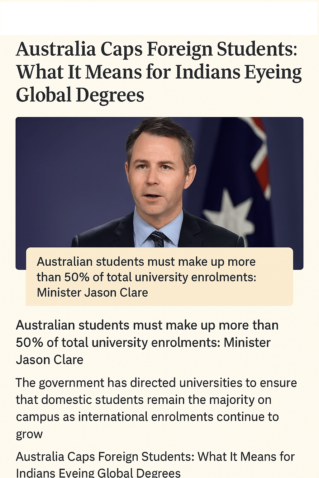 Australia caps foreign student enrollments