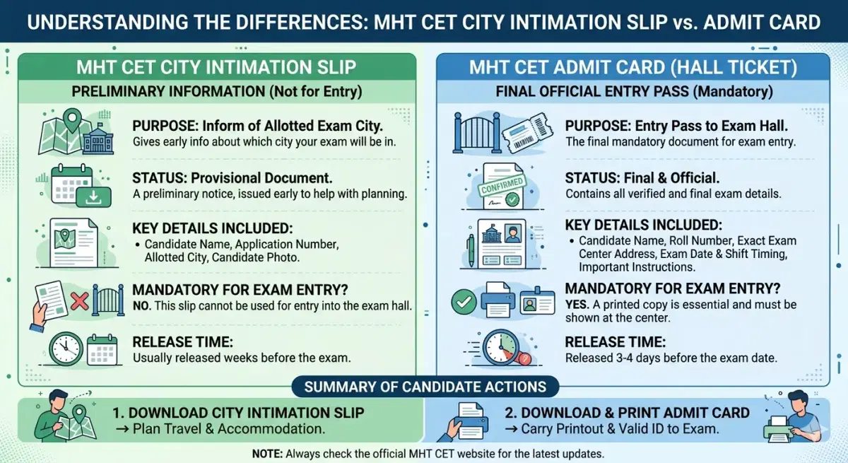 MHT CET City Slip Vs Admit Card